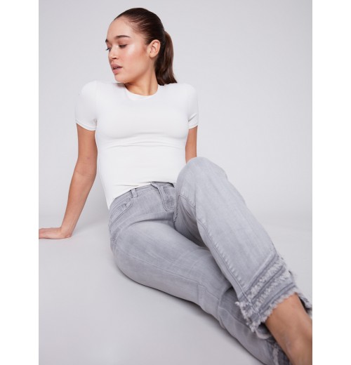 Frayed Hem Denim Pants - Light Grey Frayed Hem Denim Pants - Light Grey