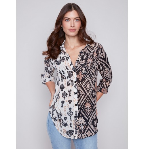 Printed Crinkle Georgette Blouse - Damask Printed Crinkle Georgette Blouse - Damask