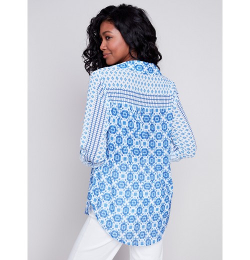Printed Crinkle Georgette Blouse - Geo Printed Crinkle Georgette Blouse - Geo