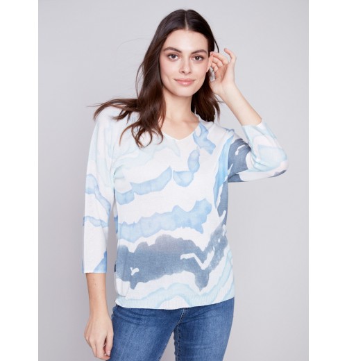 Printed Dolman Sweater - Indigo Printed Dolman Sweater - Indigo