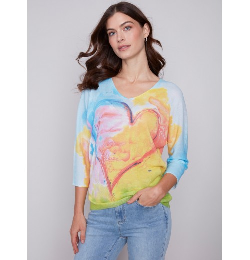 Printed Dolman Sweater - Multicolor Printed Dolman Sweater - Multicolor