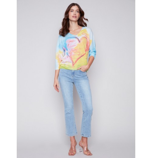 Printed Dolman Sweater - Multicolor Printed Dolman Sweater - Multicolor