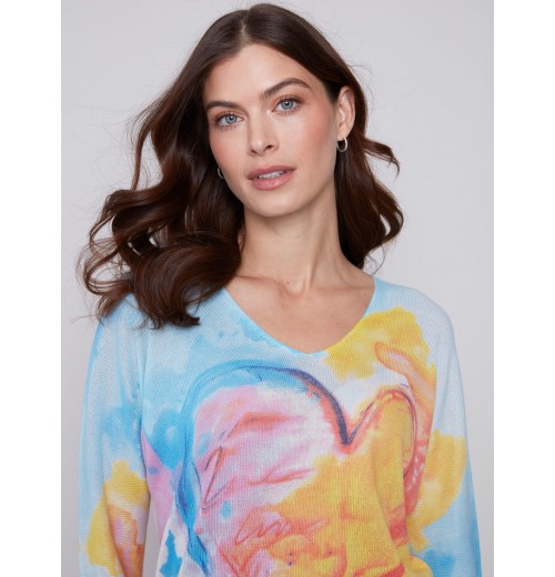 Printed Dolman Sweater - Multicolor Printed Dolman Sweater - Multicolor