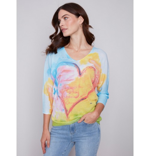 Printed Dolman Sweater - Multicolor Printed Dolman Sweater - Multicolor