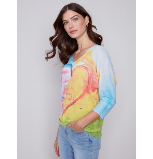 Printed Dolman Sweater - Multicolor Printed Dolman Sweater - Multicolor