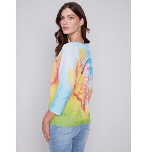 Printed Dolman Sweater - Multicolor Printed Dolman Sweater - Multicolor