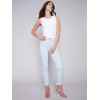 Printed Twill Pants with Hem Slit - Stripes Printed Twill Pants with Hem Slit - Stripes