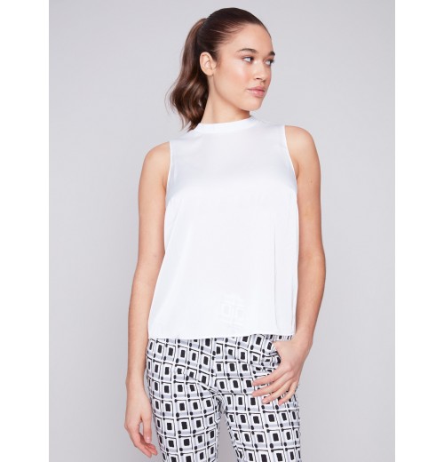 Sleeveless Satin Top - White Sleeveless Satin Top - White